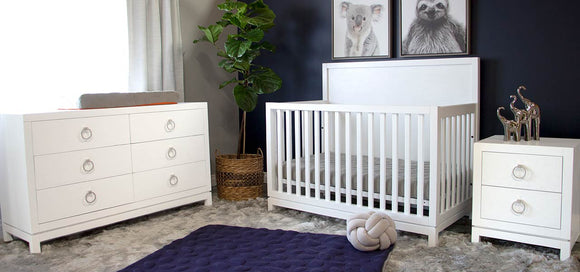 White and Navy Modern Baby Room